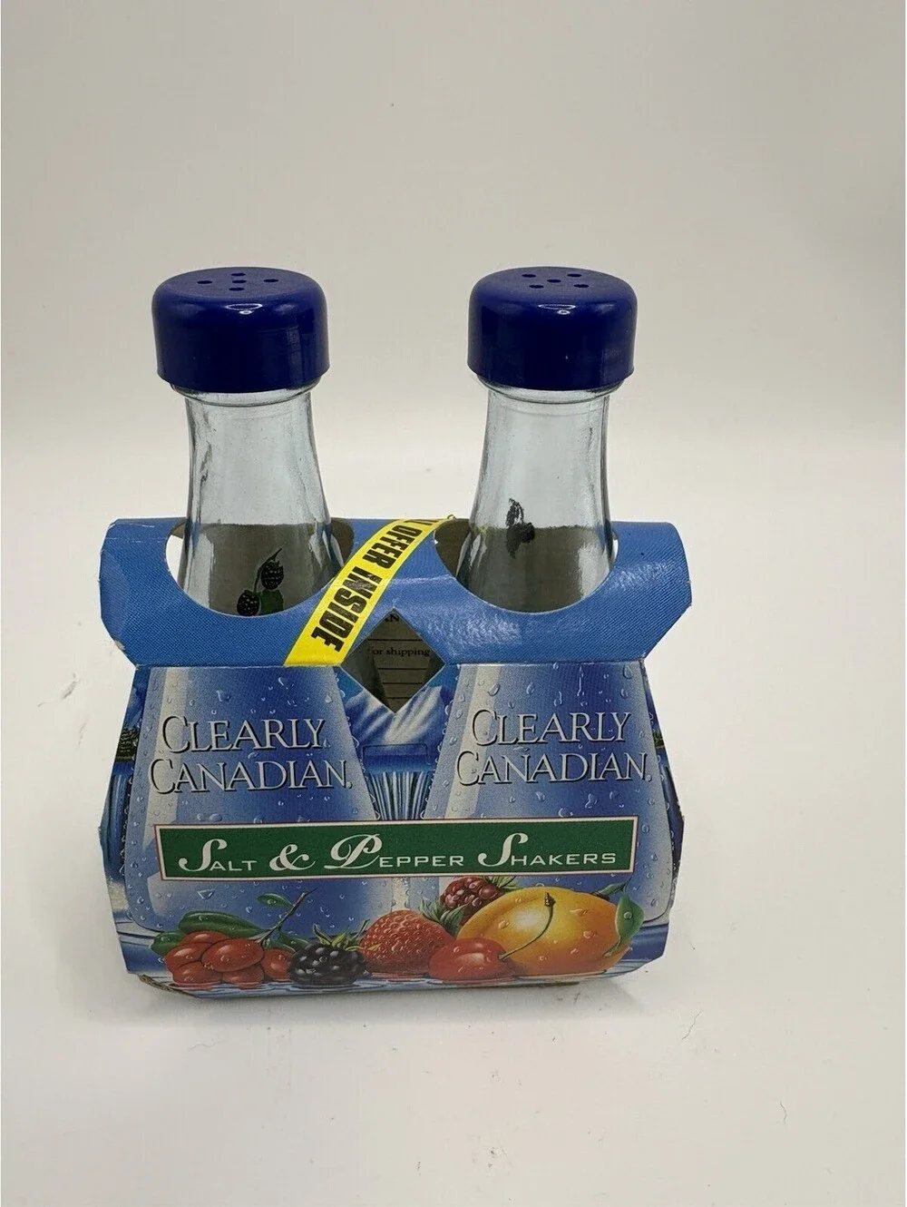 Clearly Canadian Salt Pepper Shakers Vintage 90s Mini Bottle Set Glass Novelty